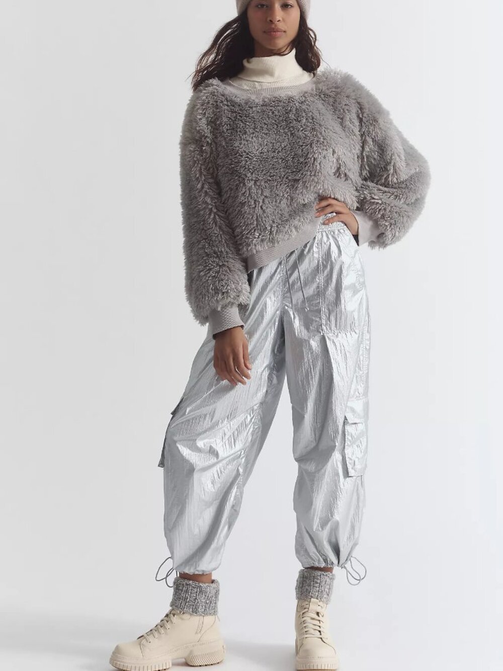 NWT Daily Practice Anthropologie Base Jump Metallic Parachute Pants - Med